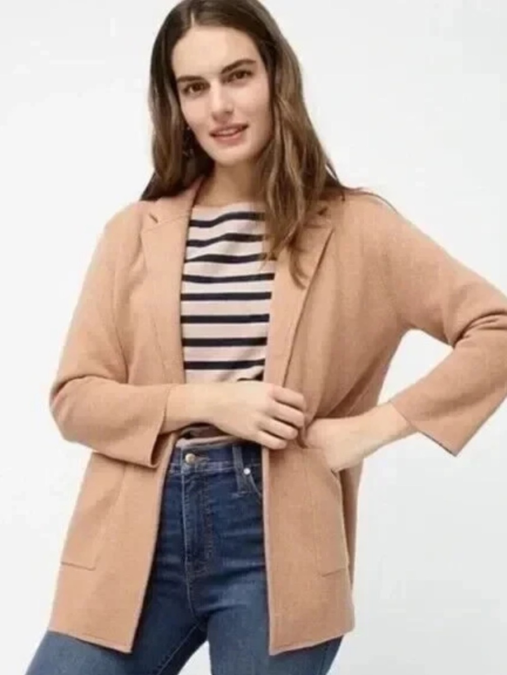 J. Crew Sophie camel cotton blend Open-Front Knit Blazer Jacket size s office